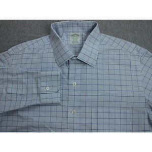 Brooks Brothers Shirt Mens 16.5 - 37 Blue Check 100% Supima Cotton Non-Iron